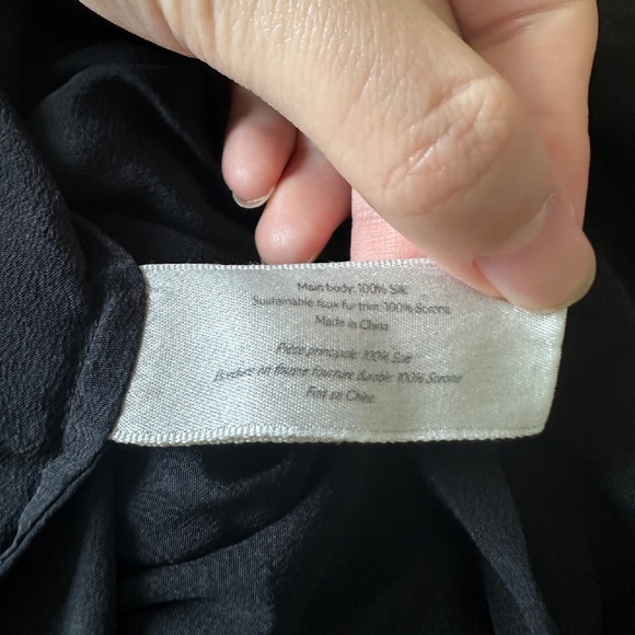 Olivia von Halle 100% Silk Black Faux Fur Trim Pajamas Size S - Picture 5 of 11